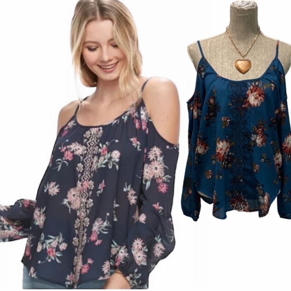 Rewind Embroidered Cold Shoulder Top